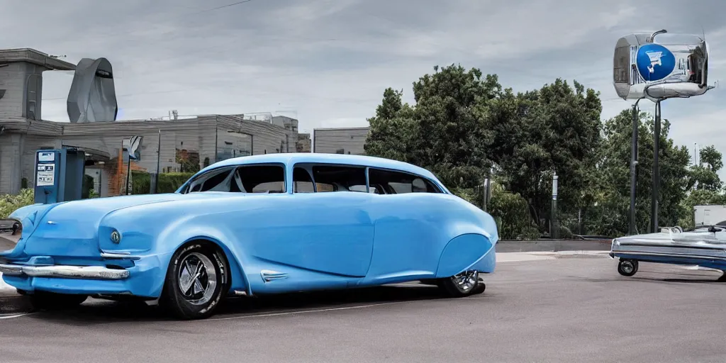 Image similar to a detailed image of an american blue car built in the year 2 0 2 2