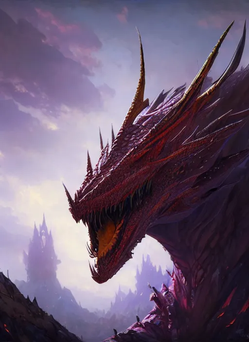 Image similar to highly detailed portrait of elder dragon from the game'guild wars 2 ', stephen bliss, unreal engine, greg rutkowski, loish, rhads, ferdinand knab, makoto shinkai and lois van baarle, ilya kuvshinov, rossdraws, tom bagshaw, alphonse mucha, global illumination, radiant light, detailed and intricate environment