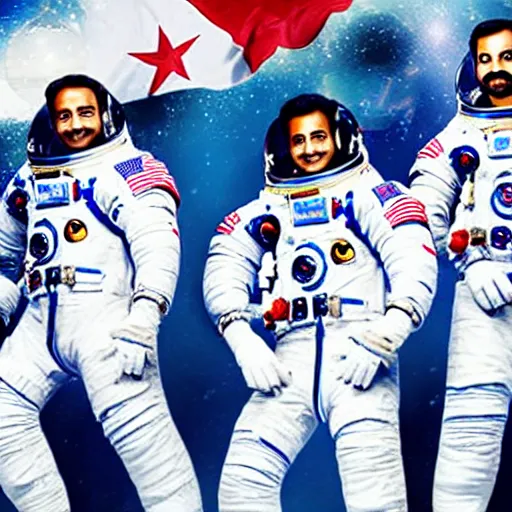 Image similar to a team of astronauts in a bollywood movie blockbuster