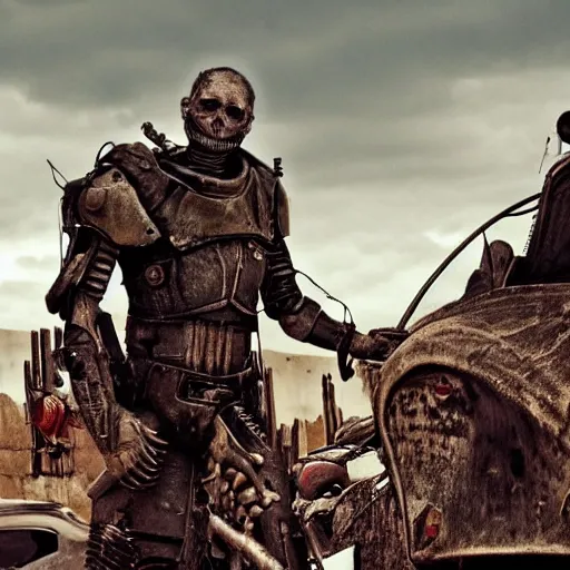 Image similar to ant humanoid, post-apocalyptic, mad max style, top cinematic lighting , cinematic mood, very detailed,