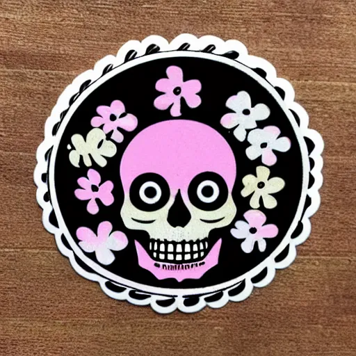 Prompt: cute flowers skull sticker