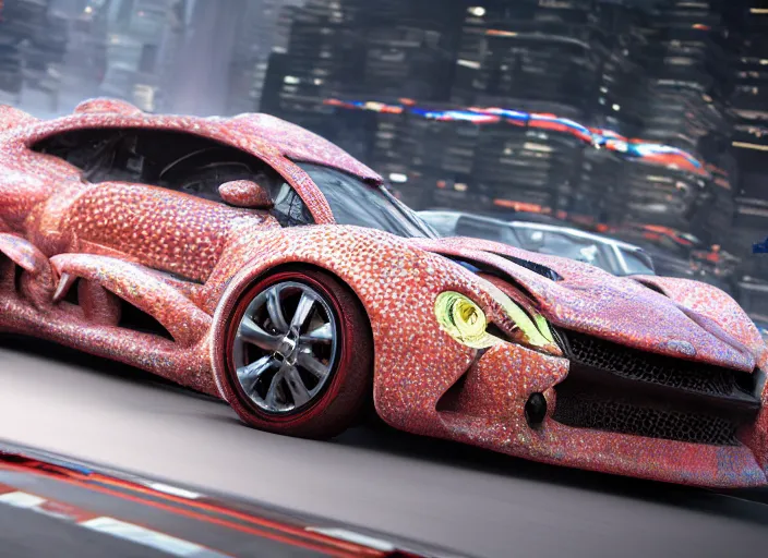 Image similar to hd wallpaper of a car made out of squids, octane render, 8 k, hyperrealistic, unreal 5, intricate detail, cinematic, studio lighting, concept art, trending on artstation