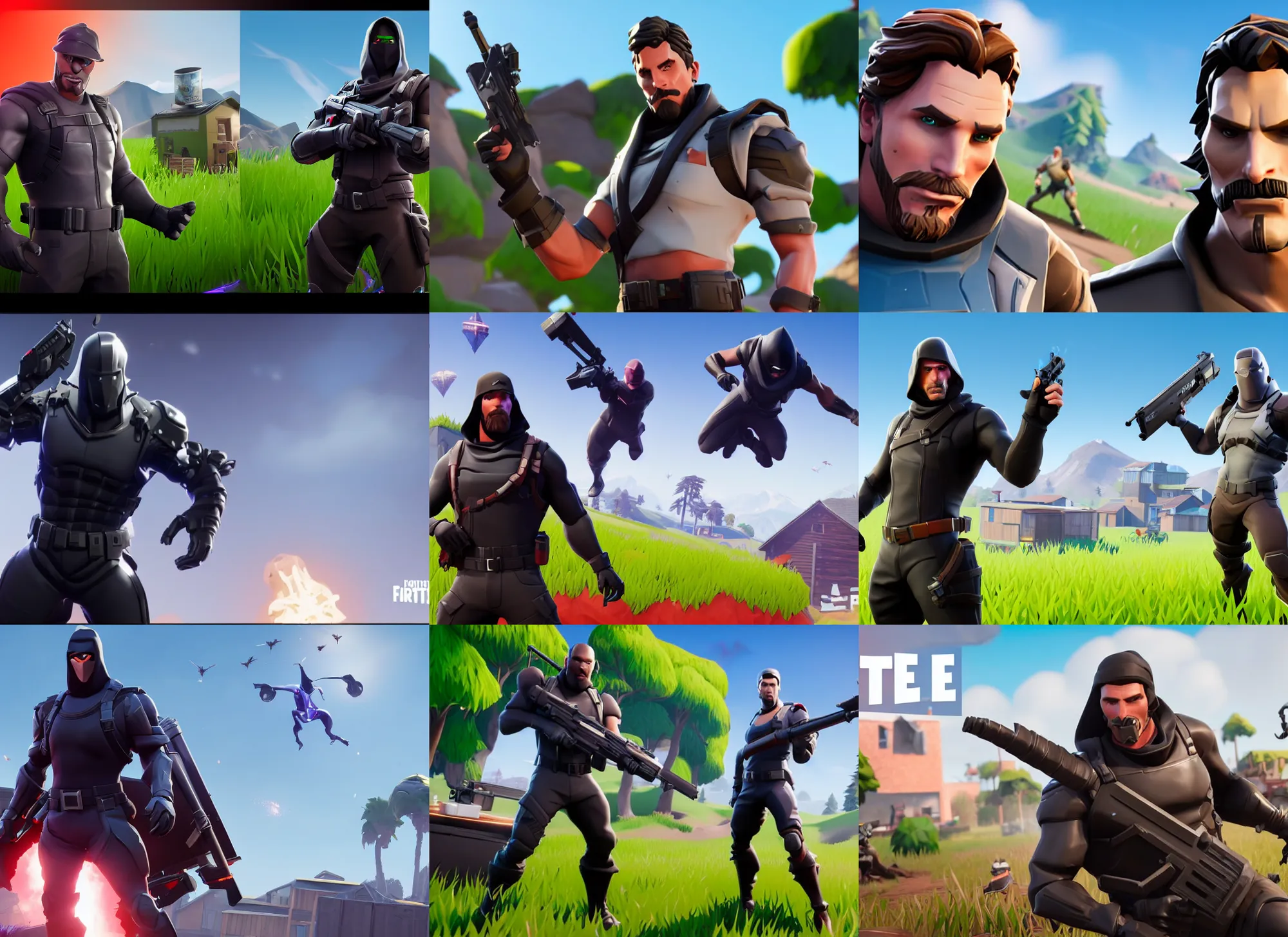 Prompt: christian bale as a fortnite character, in game screenshot, 4 k, unreal engine, gameplay video