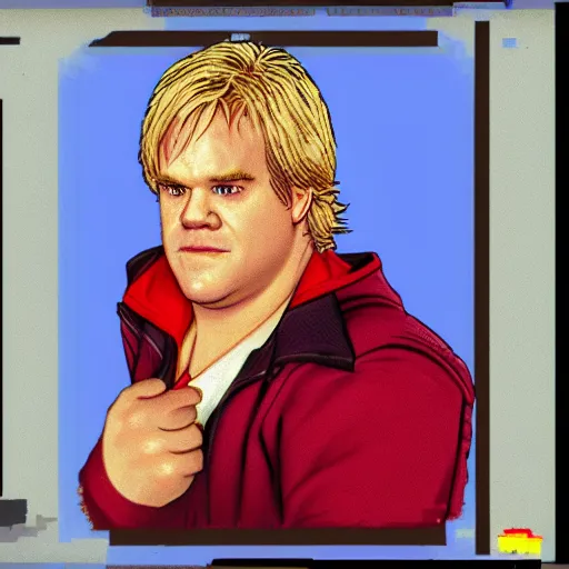 Image similar to portrait of philip seymour hoffman in double dragon video game splash screen