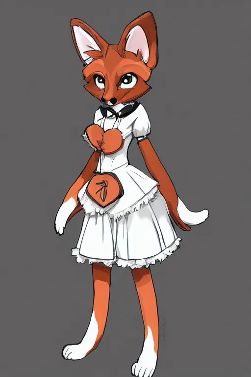 Image similar to a fox fursona wearing a maid outfit, highly detailed, digital art, trending on artstation, furry art