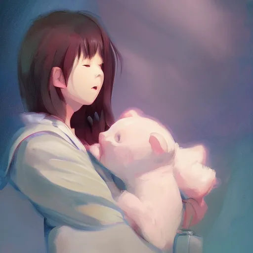 Image similar to beautiful huggy-wuggy from poppy-playtime the video game, digital painting by Hiyao Miyazaki, Studio Ghibli, Yanjun Cheng, portrait, cinematic lighting, highly detailed, concept art, Atmosphere, illustration, smooth, sharp focus, editor's pickup, trending on artstation, trending on deviantart