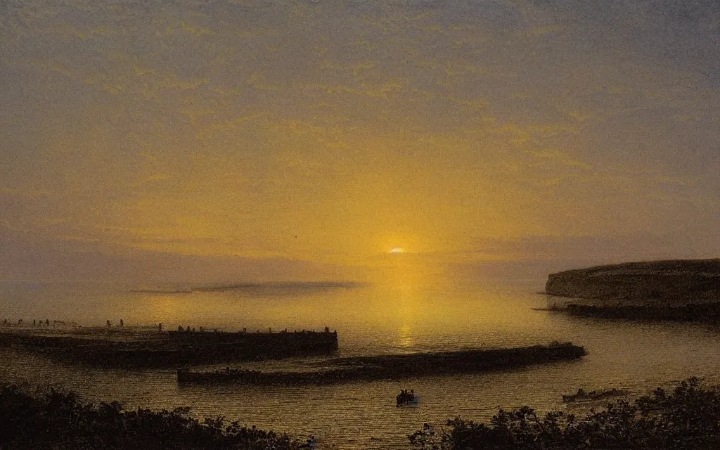 Prompt: Cuckmere Haven at dusk, cinematic lighting, intricate ink illustration, by albert bierstadt