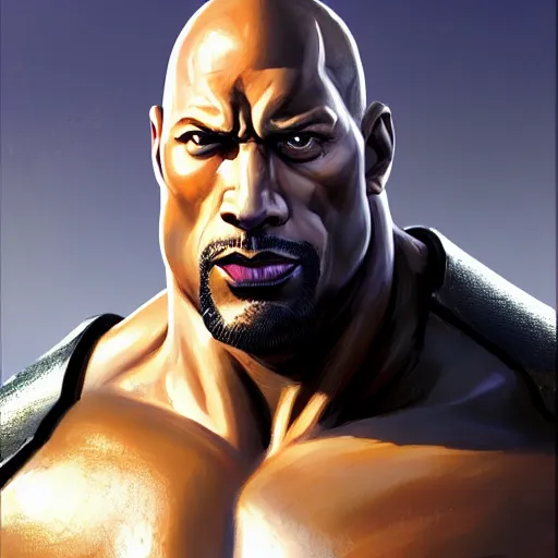 Image similar to greg manchess portrait painting of armored the foundation aka dwayne the rock johnson from fortnite as overwatch character, medium shot, asymmetrical, profile picture, organic painting, sunny day, matte painting, bold shapes, hard edges, street art, trending on artstation, by huang guangjian, gil elvgren, ruan jia, greg rutkowski, gaston bussiere