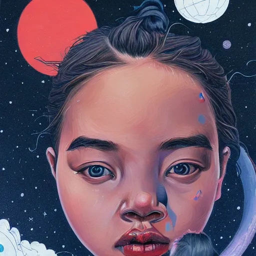 Image similar to wlop oil painting of a girl lost in space, mcbess, james jean