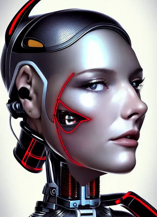 Image similar to portrait of a cyborg woman who turns her head to the ((((((right))))) left+350.1 (((((up))))) (((((down))))) by Artgerm,eyes closed , biomechanical, hyper detailled, trending on artstation