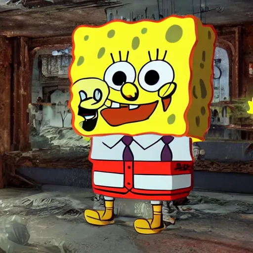 Image similar to Spongebob in Gears of War, highly detailed, high quality, HD, 4k, 8k, Canon 300mm, professional photographer, 40mp, lifelike, top-rated, award winning, realistic, sharp, no blur, edited, corrected, trending