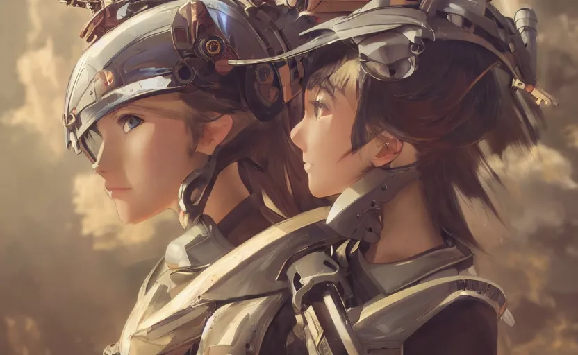 Image similar to mechanized valkyrie, anime style, by konami, vintage clothing, spread wings, short hair, hair down, symmetrical facial features, from arknights, hyper realistic, 4 k, rule of thirds, extreme detail, detailed drawing, trending artstation, hd, d & d, realistic lighting, by alphonse mucha, greg rutkowski