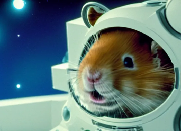 Image similar to film still of a hamster working for mission control at nasa, 8 k