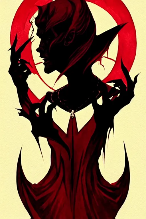 Prompt: concept art design illustration, vampire silhouette!!, 1 6 colors, logo, ink drawing, art by jc leyendecker and sachin teng