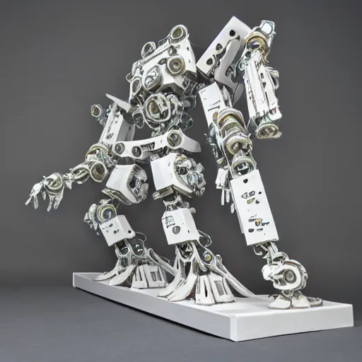 Prompt: intricate abstract sculpture of mecha mayan abstract styles, horizontal design, large interconnecting curved lines