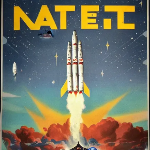 Image similar to [North Korean space mission, 1950 poster, very detailed, cinematic lighting, matte, sharp, photography]