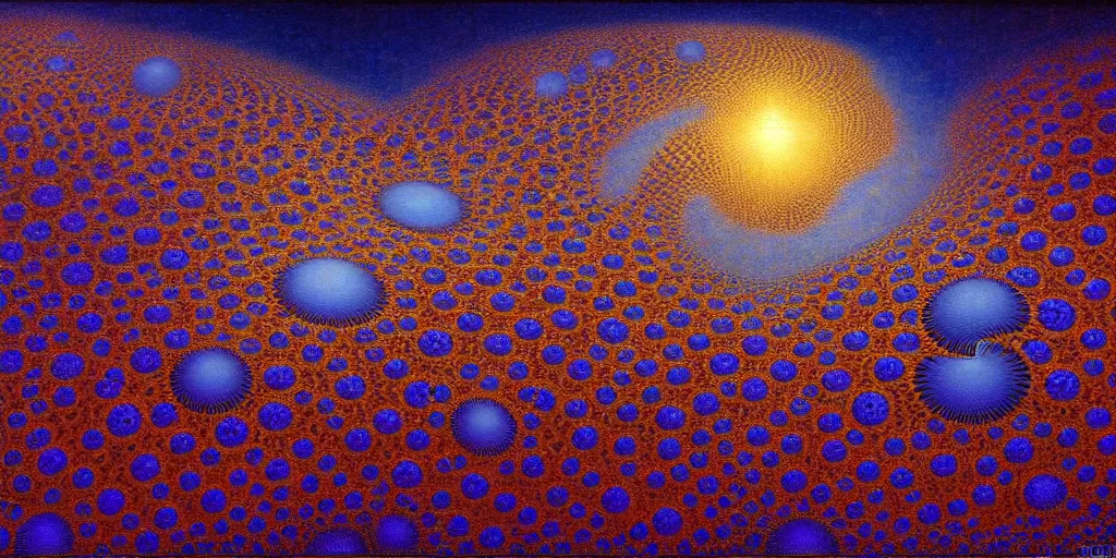 Image similar to fractal world, mandelbrot set planet by jean delville