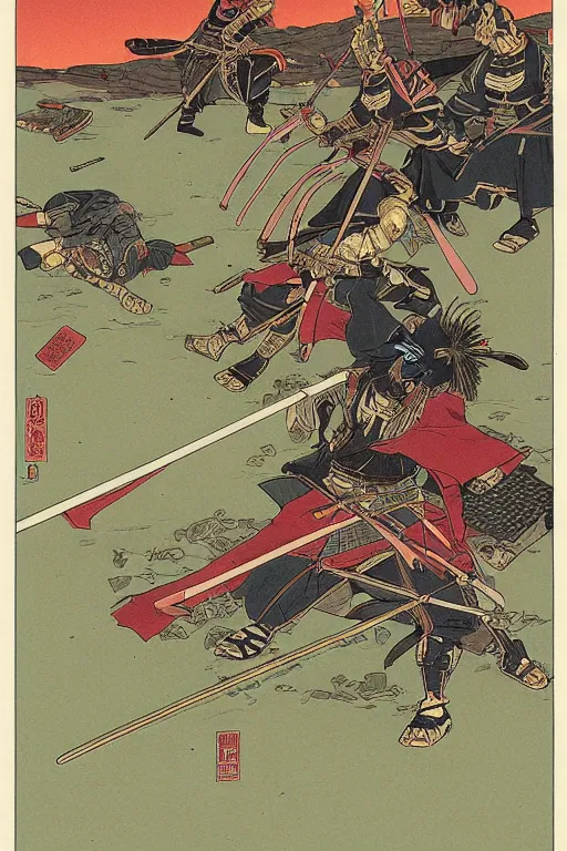 Prompt: a samurai battle by moebius