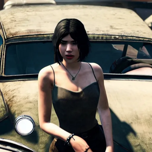 Image similar to Dua Lipa as a mafia mob in Mafia 3 videogame, rockstar games, gameplay, 4k