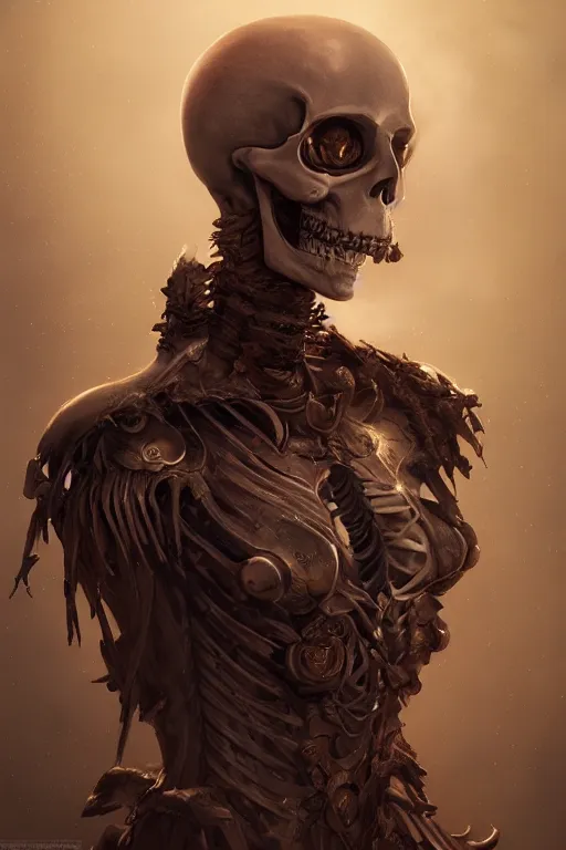 Image similar to Portrait of an anthropomorphic skeleton-woman warrior necromancer, cinematic lighting, hyper-detailed, cgsociety, 8k, high resolution, in the style of Charlie Bowater, Tom Bagshaw, Alexis Franklin, Elena Masci, Pawel Rebisz