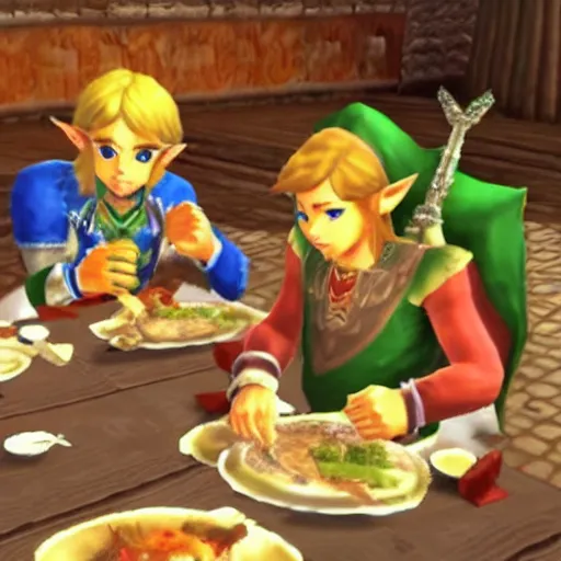 Image similar to [ [ [ [ [ zelda ] ] ] ] ] cdi king of hyrule eating dinner