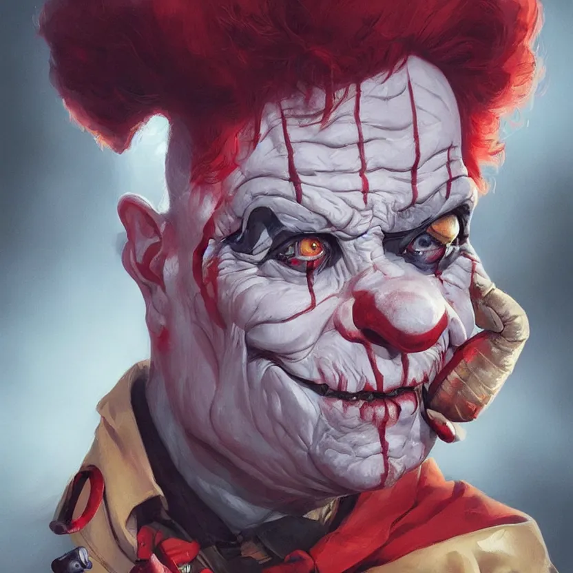 Image similar to hyperrealistic Gerald Gallego as a killer clown from outer space, trending on artstation, portrait, sharp focus, illustration, art by artgerm and greg rutkowski and magali villeneuve