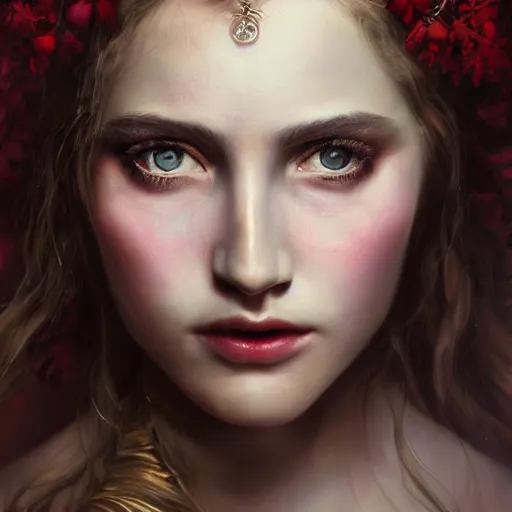 Prompt: beautiful gorgeous Persephone eith the prettiest eyes the world has seen, goddess of life and death, cinematic lighting, high quality 8k hd, oil on canvas, hyper realistic art