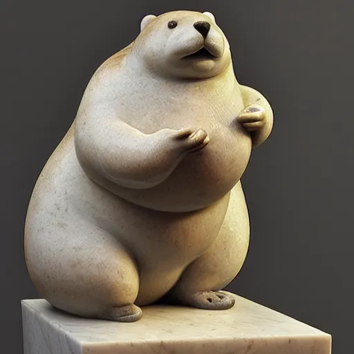 Image similar to marble sculpture of a fat otter holding a bag of groceries