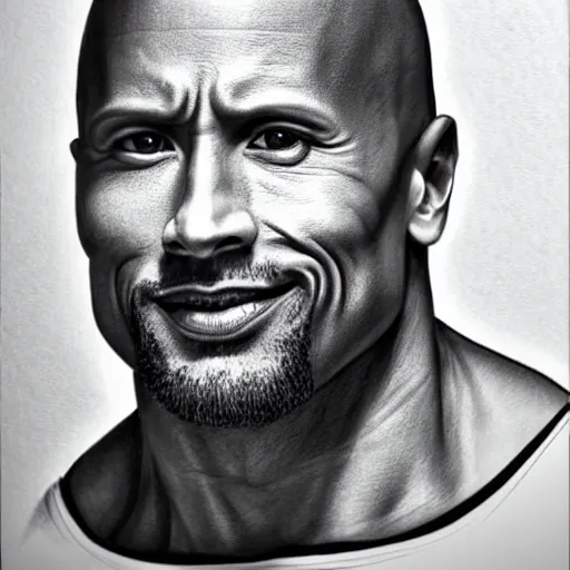 Prompt: dwayne johnson as a pencil drawing