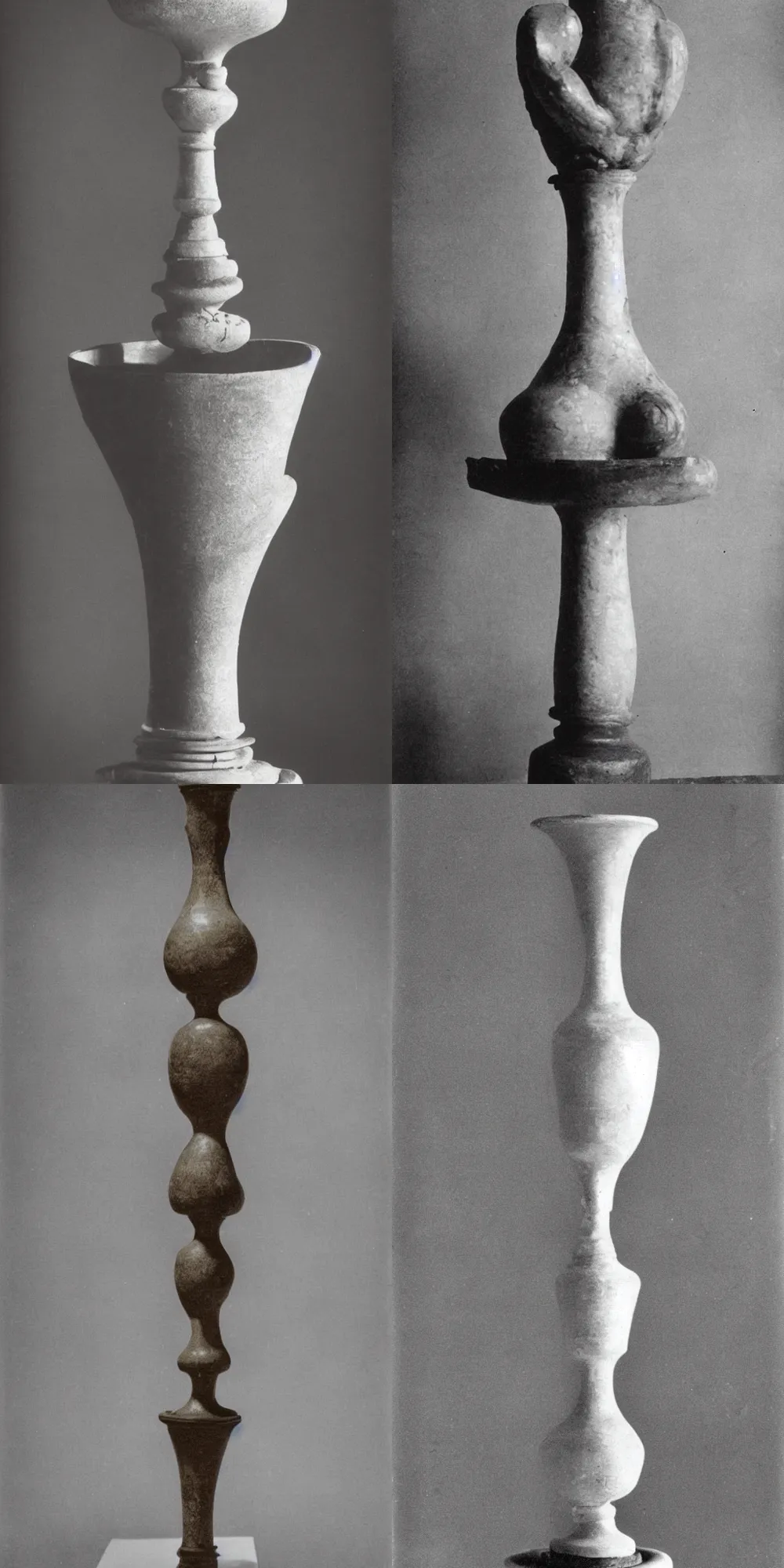 Prompt: an ornate vase looking like poop, on a pedestal by Marcel Duchamp in an empty white room, courtesy of Centre Pompidou, film photo, dramatic lighting