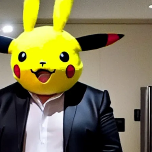 Image similar to elon musk with a pikachu costume