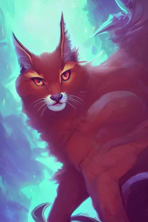 Prompt: cute fluffy caracal, league of legends wild rift hero champions arcane magic digital painting bioluminance alena aenami artworks in 4 k design by lois van baarle by sung choi by john kirby artgerm style pascal blanche and magali villeneuve mage fighter assassin