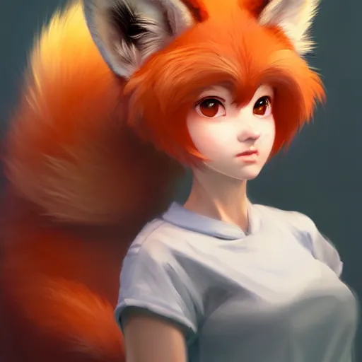 Image similar to character design portrait of an anthropomorphic furry fox girl with ears and a tail, 4 k, concept art, by wlop, ilya kuvshinov, artgerm, krenz cushart, pixiv.