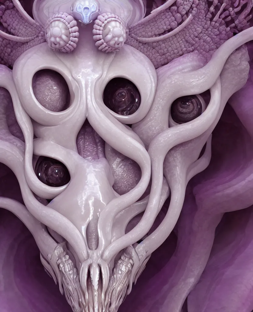 Prompt: goddess princess face close-up portrait ram skull. hard surface modelling zbrush and octane render. jellyfish phoenix head, nautilus, orchid, skull, betta fish, bioluminiscent creatures, intricate artwork by Tooth Wu and wlop and beeple. octane render, trending on artstation, greg rutkowski very coherent symmetrical artwork. cinematic, hyper realism, high detail, octane render, 8k