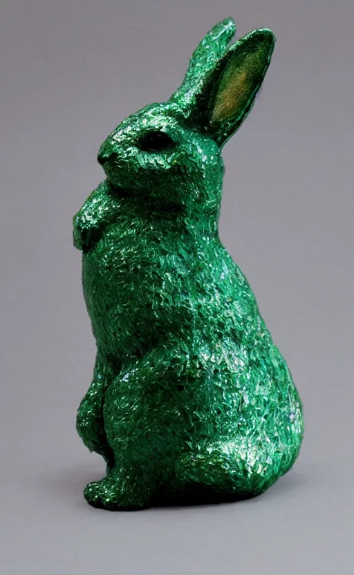 Prompt: emerald textured rabbit, sculpture