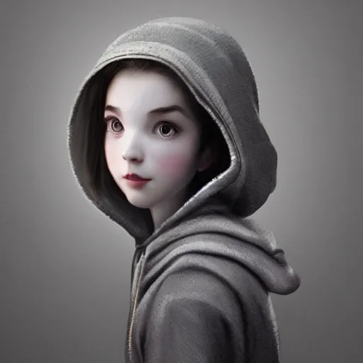 Prompt: a highly detailed epic cinematic concept art CG render digital painting artwork costume design: a 1950s girl in a 1950s grey hoodie. By Greg Rutkowski, Ilya Kuvshinov, WLOP, Stanley Artgerm Lau, Ruan Jia and Fenghua Zhong, trending on ArtStation, made in Maya, Blender and Photoshop, octane render, excellent composition, cinematic atmosphere, dynamic dramatic cinematic lighting, aesthetic, very inspirational, arthouse