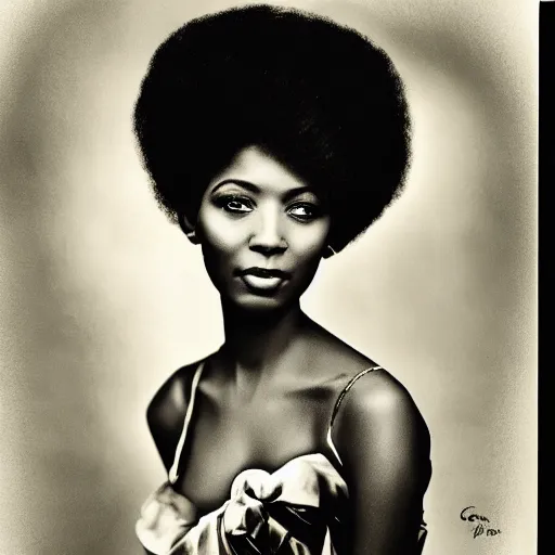 Image similar to photo of an afro woman in the style of george hurrell