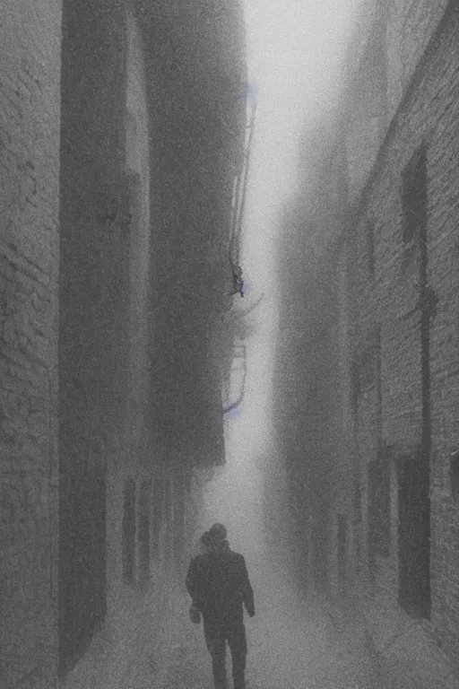 Image similar to james sunderland walking down a dark foggy alley