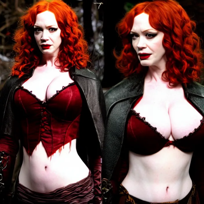 Image similar to full body photograph of christina hendricks as a vampire warrior, Extremely detailed. 8k