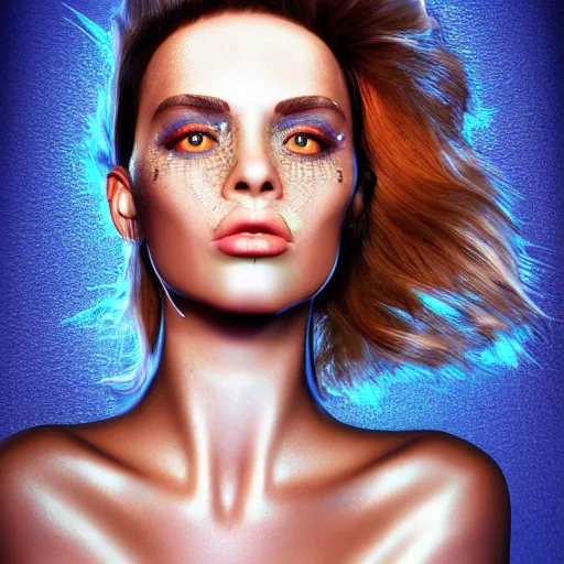 Prompt: electric woman, cute - fine - face, pretty face, oil slick hair, realistic shaded perfect face, extremely fine details, realistic shaded lighting, by dominik mayer
