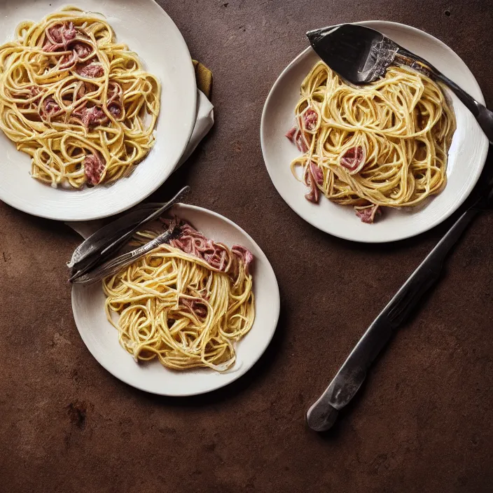 Prompt: kodak portra 4 0 0, 8 k, soft light, volumetric lighting, highly detailed, a photographic still life of a plate of carbonara, typical italian food, realistic, hyper realistic