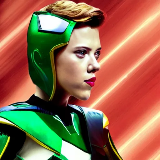 Prompt: scarlett johansson as the green power ranger, digital photography, highly detailed