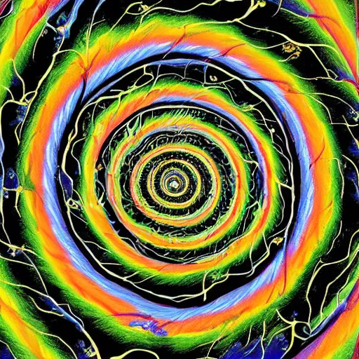 Image similar to a beautiful illustration of a psychedelic spiral tree diagram