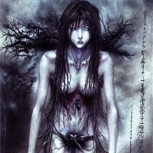 Image similar to scary japanese horror movie by Luis Royo