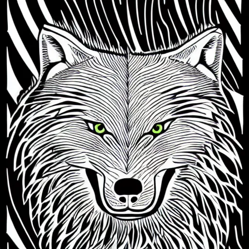 Image similar to a black and white vector based illustration of a wolf, created in Adobe illustrator and Coreldraw, in the style of Akira, black ink shading on white background, smooth and clean vector curves, no jagged lines, vinyl cut ready