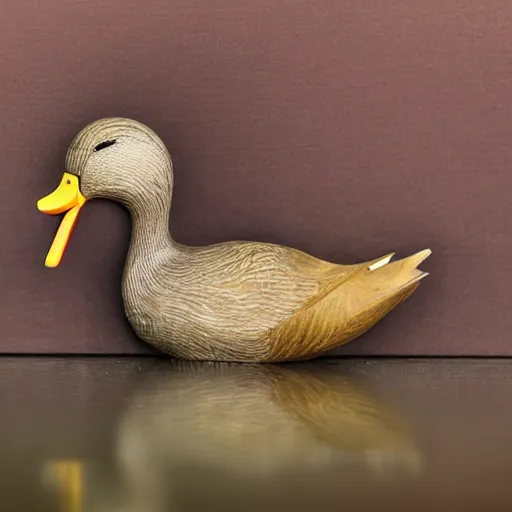 Prompt: a duck holding a knife with its beak