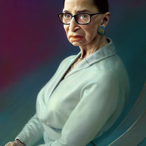 Image similar to a hyper - realistic character concept art portrait of young ruth bader ginsburg, young, depth of field background, artstation, award - winning realistic sci - fi concept art by jim burns and greg rutkowski, beksinski, a realism masterpiece, james gilleard, bruegel, alphonse mucha, and yoshitaka amano.