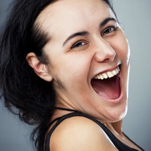 Prompt: !dream overweight german-italian woman with black hair, lovely smile, photo, protrait