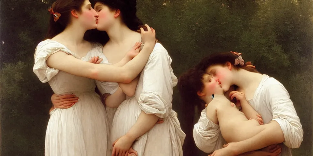 Image similar to The kiss, painted by William-Adolphe Bouguereau