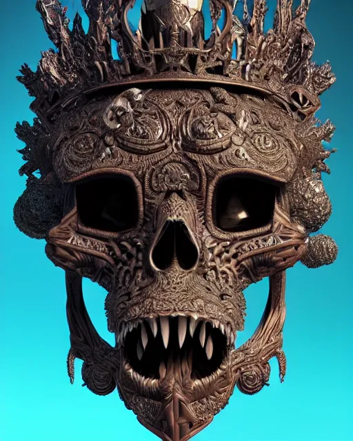 Image similar to 3 d ornate carved dark cosmic king with profile portrait, sigma 5 0 0 mm f / 5. beautiful intricate highly detailed quetzalcoatl skull. bioluminescent, plasma, lava, ice, water, wind, creature, thunderstorm! artwork by tooth wu and wlop and beeple and greg rutkowski, 8 k trending on artstation